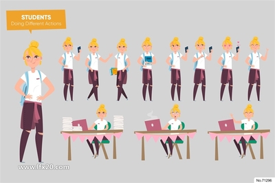 全身人像男女年輕商務職業動畫動作學生插畫插圖平面設計EPS矢量素材